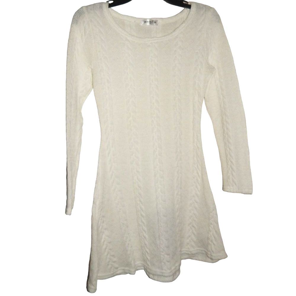 Moking Top women’s small white long sleeve cable knit mini sweater dress